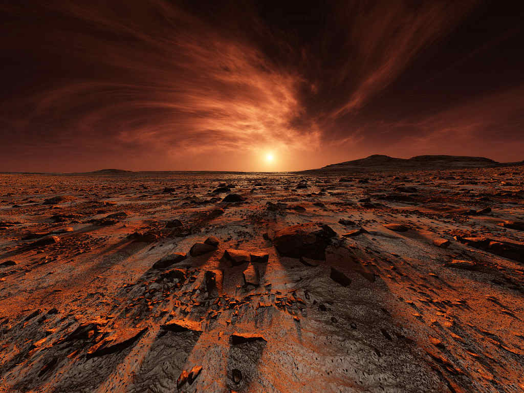 An artistic rendition of a Martian Lanscape by digital artist and cinematographer Kees Veenenbos.  http://www.imdb.com/name/nm3258073/